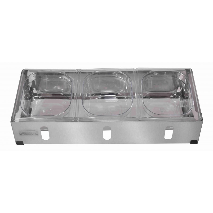 Condimentadora Pizzarola Inox 3 Cubas Acrílico Tampa Individual - Aisa